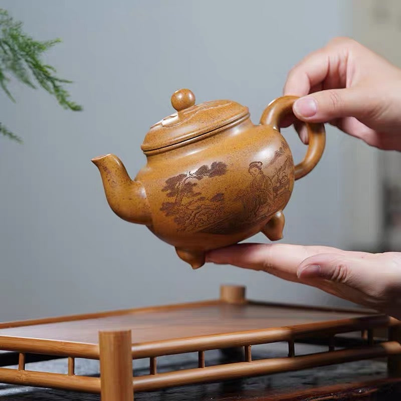 Yixing purple clay pot raw ore tiger skin gold sand handmade Ruyi pot