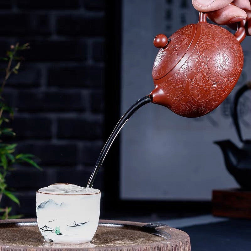 Yixing red porcelain raw mine Dahongpao hand-carved Longfeng Chengxiang Xishihu