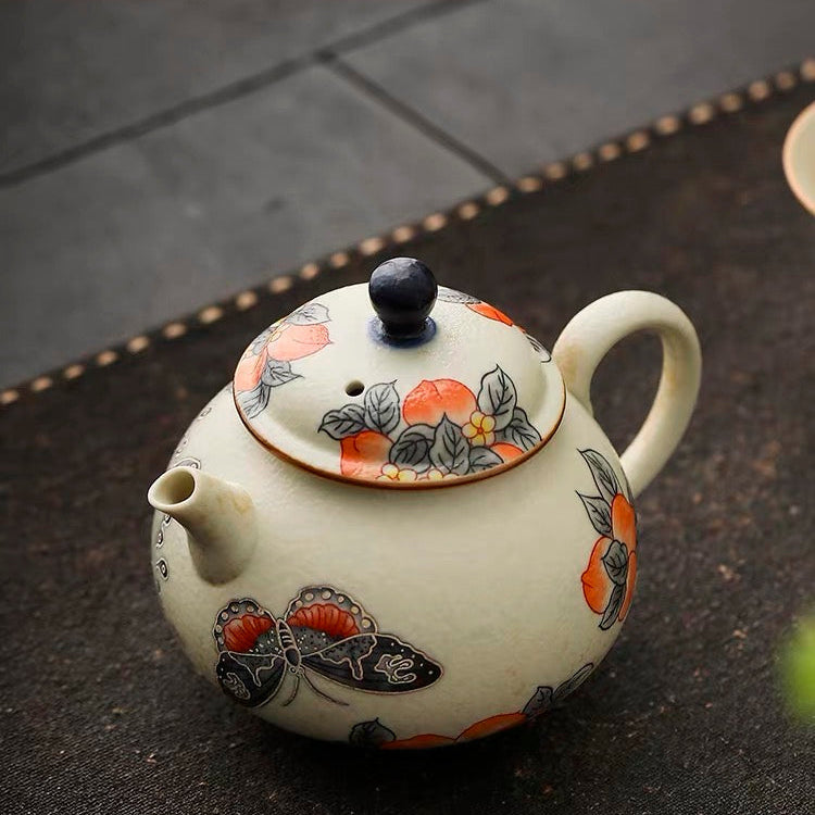 Bluestone glazed peach teapot retro ceramic single pot