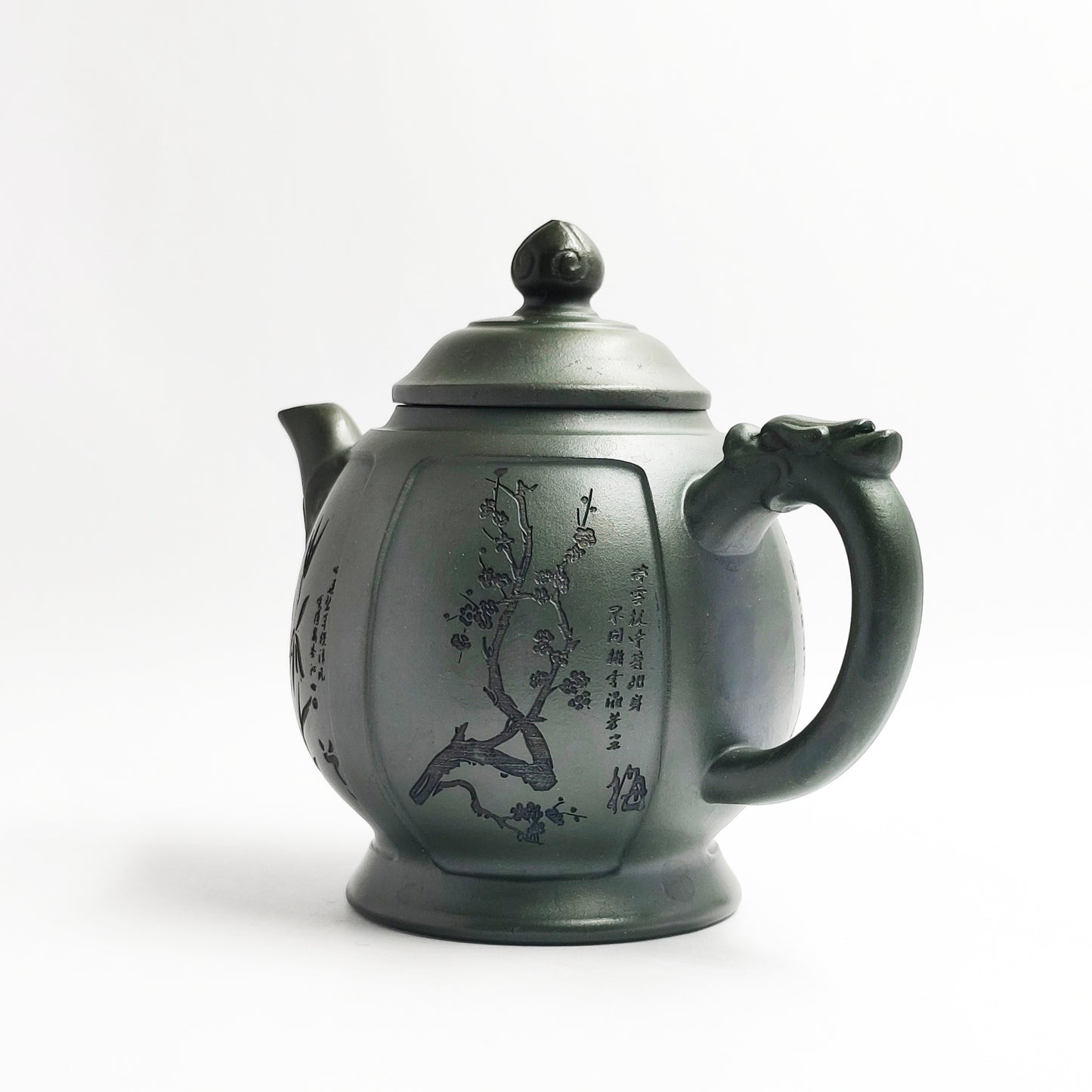 Hexagonal Palace Lantern Teapot in Dark Green Zisha Clay