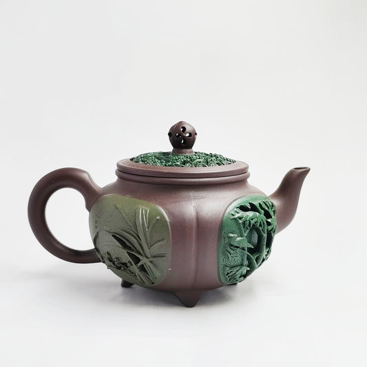 Purple Clay Multicolored Carved Four Seasons Teapot