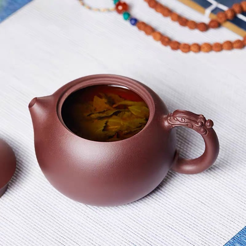 Yixing handmade purple clay pot dragon handle beauty pot
