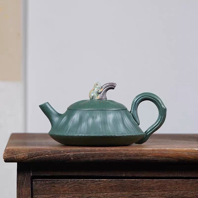Yixing zishahu raw ore green mud hand-carved lotus pot stone ladle pot