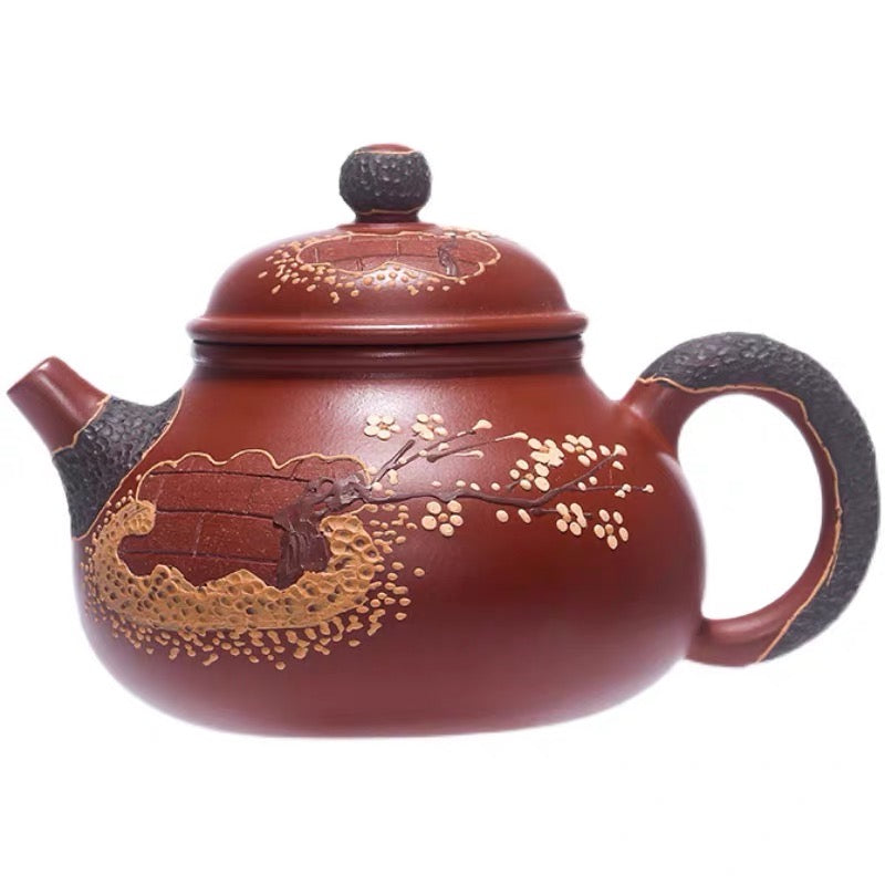 Yixing Zisha Pot Handmade Raw Ore Zhu Ni Dahongpao Mud Painted Plum Pile Capacity Pot