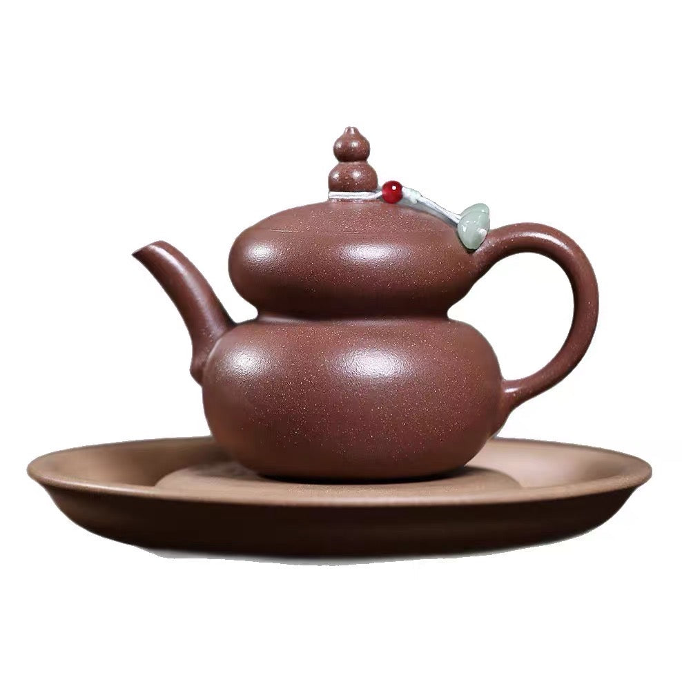 Yixing Zisha Pot Master Hand-made the old section of the original mine, Nifulu double-full teapot, and covered the gourd.
