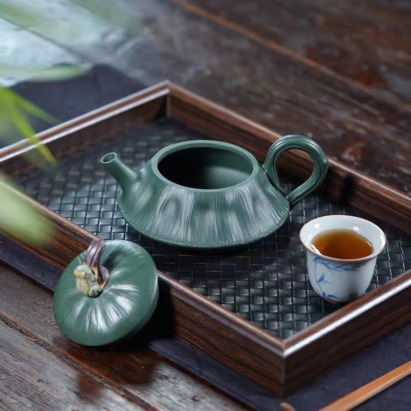 Yixing zishahu raw ore green mud hand-carved lotus pot stone ladle pot