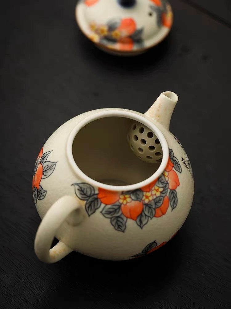 Bluestone glazed peach teapot retro ceramic single pot