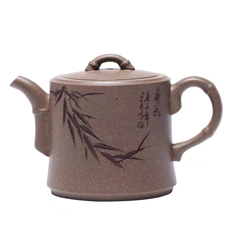 Clay hand-painted bamboo pot in Yixing raw ore section of Zisha pot