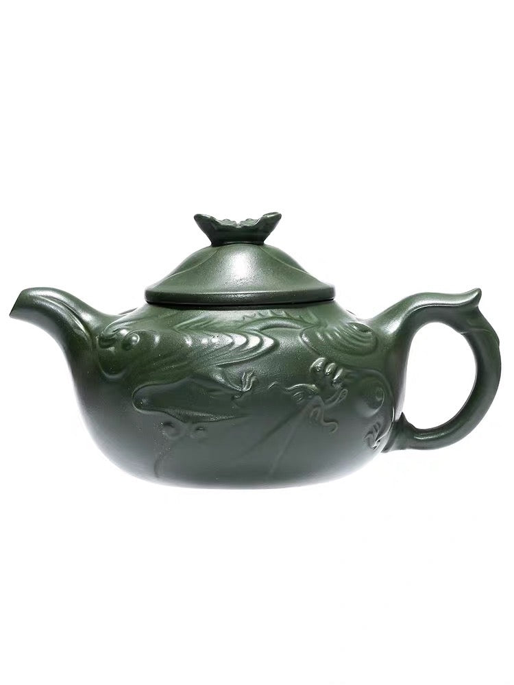 Yixing purple clay teapot pure handmade green mud fish design