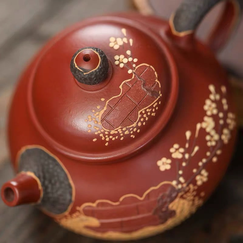 Yixing Zisha Pot Handmade Raw Ore Zhu Ni Dahongpao Mud Painted Plum Pile Capacity Pot