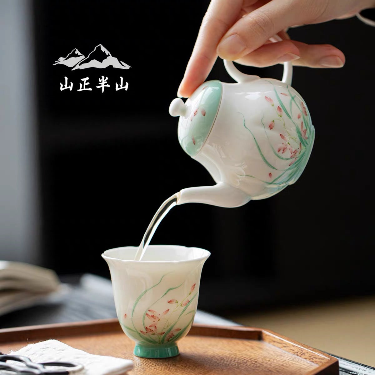 Handmade high-grade jade mud white porcelain hand-painted orchid small pot