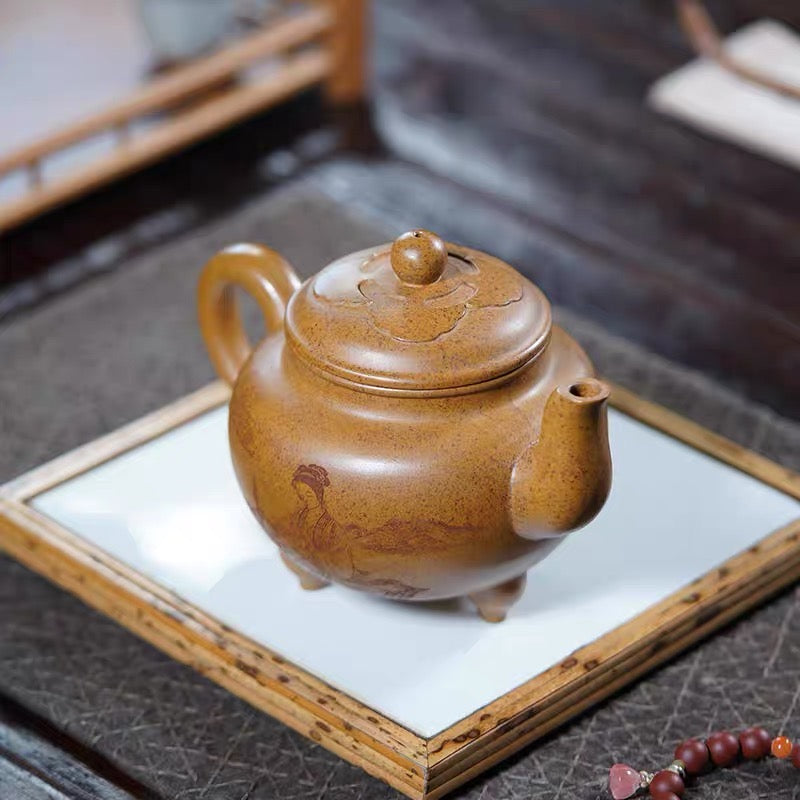 Yixing purple clay pot raw ore tiger skin gold sand handmade Ruyi pot