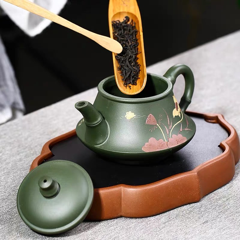He Xiang Yu Li Zisha Pot Handmade Yixing Raw Ore Green Mud Bamboo Festival