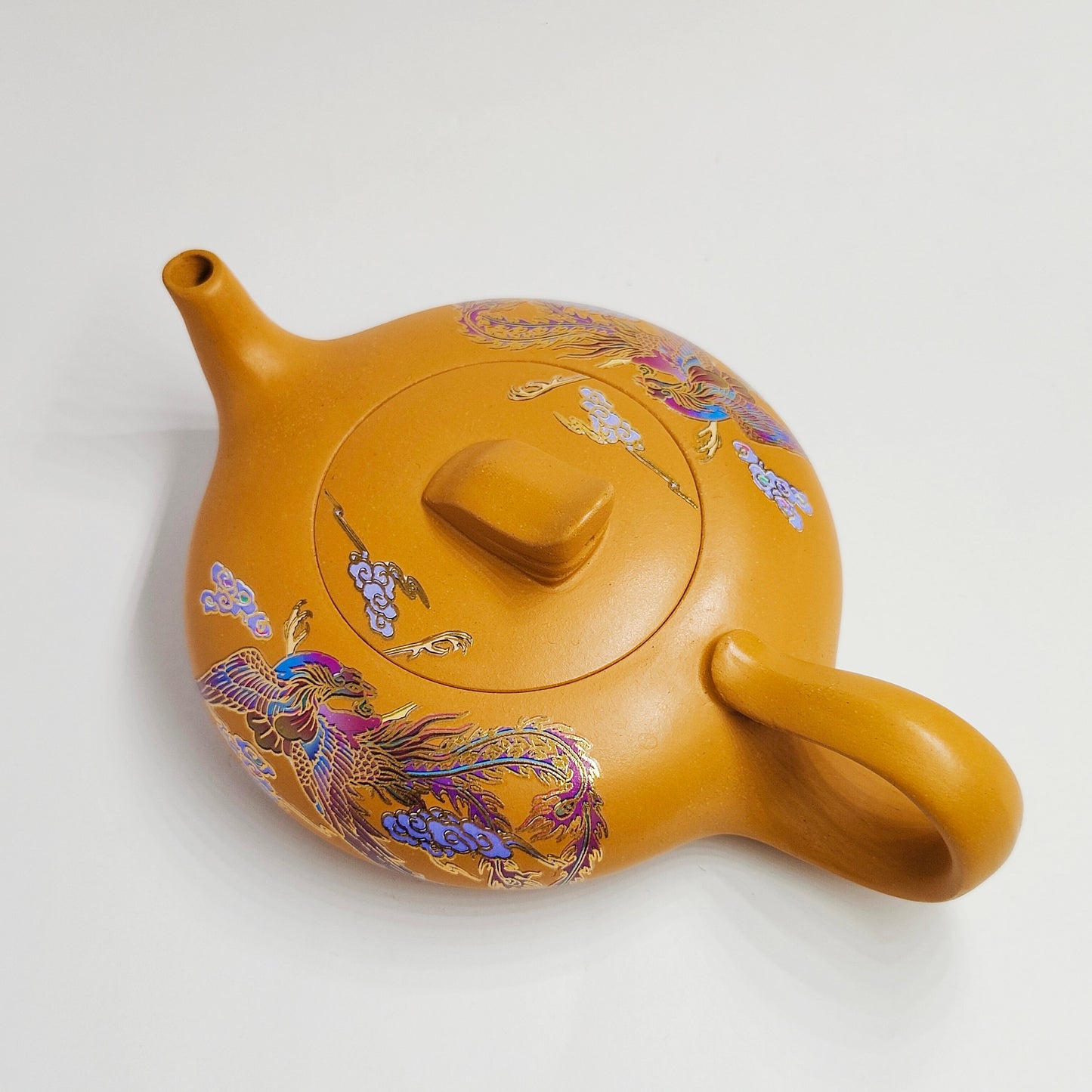 Golden Sand Teapot with Colorful Phoenix Soaring to the Clouds