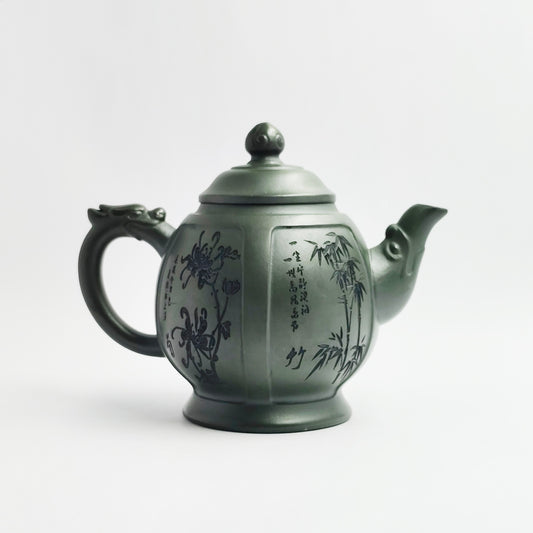 Hexagonal Palace Lantern Teapot in Dark Green Zisha Clay