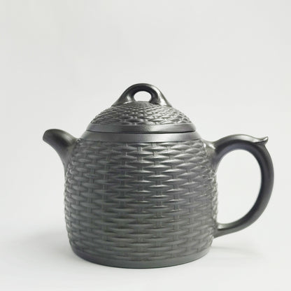 Ink-colored Woven Texture Teapot with Ancient Elegance