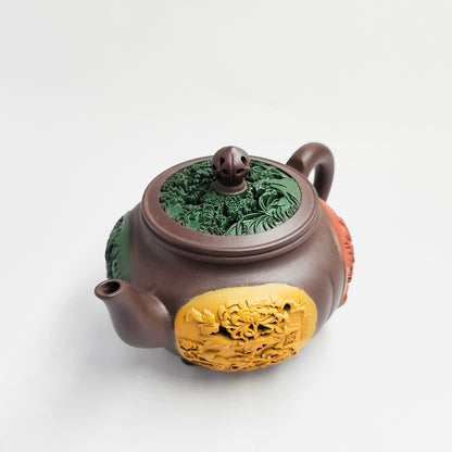 Purple Clay Multicolored Carved Four Seasons Teapot