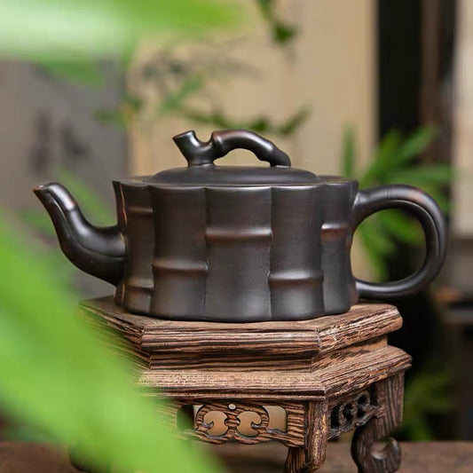 Purple pottery teapot a bundle of bamboo clouds
