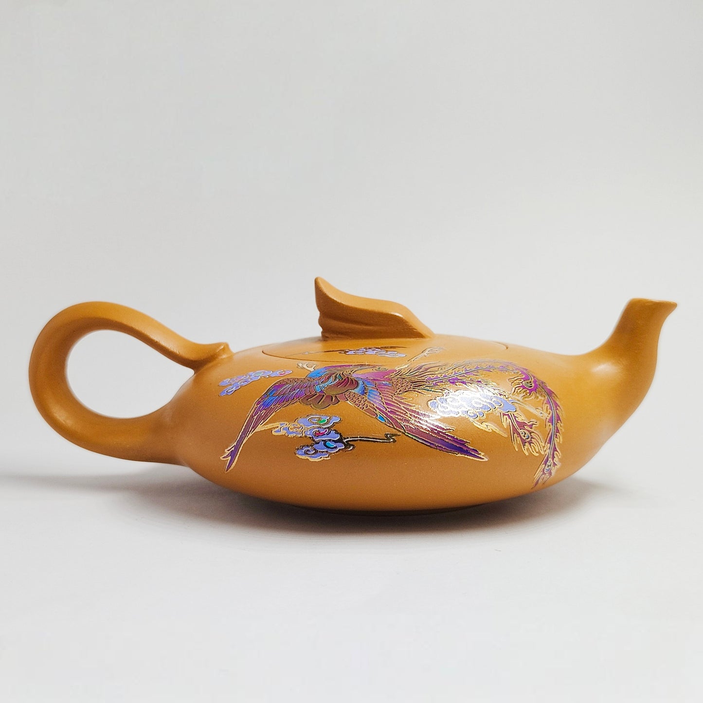 Golden Sand Teapot with Colorful Phoenix Soaring to the Clouds