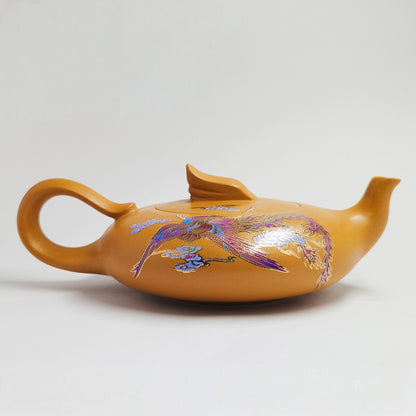 Golden Sand Teapot with Colorful Phoenix Soaring to the Clouds