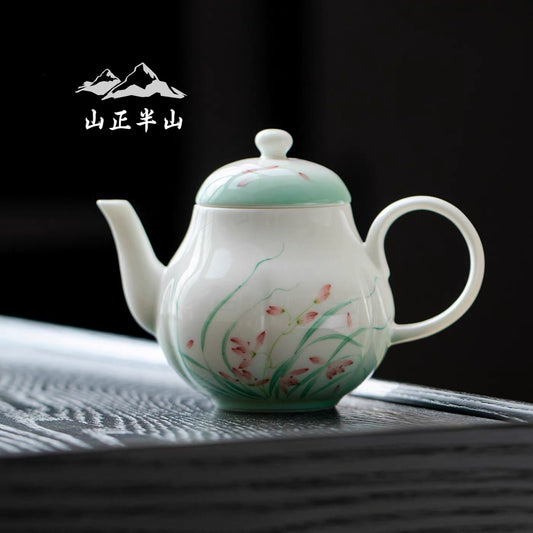 Handmade high-grade jade mud white porcelain hand-painted orchid small pot