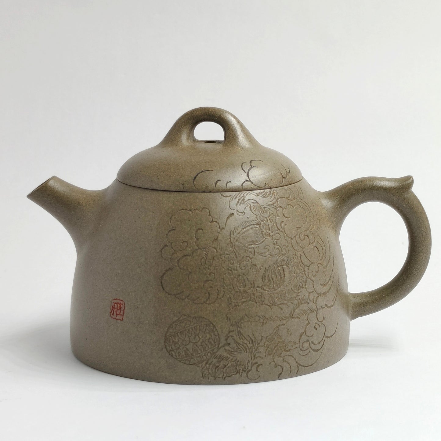 Qingduan Lion Playing with Ball Tall Shipiao Teapot