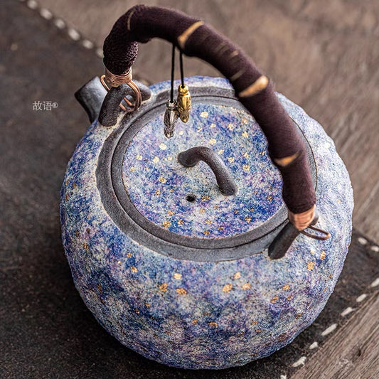 Master Lin Peifu handmade rock and mineral teapot and beam lifting pot.