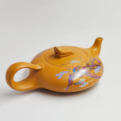 Golden Sand Teapot with Colorful Phoenix Soaring to the Clouds