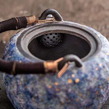 Master Lin Peifu handmade rock and mineral teapot and beam lifting pot.