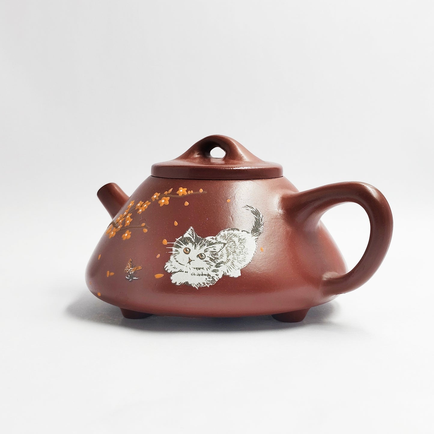 Shipiao Teapot with a Cat Frolicking Among Plum Blossoms