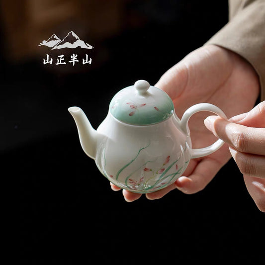 Handmade high-grade jade mud white porcelain hand-painted orchid small pot