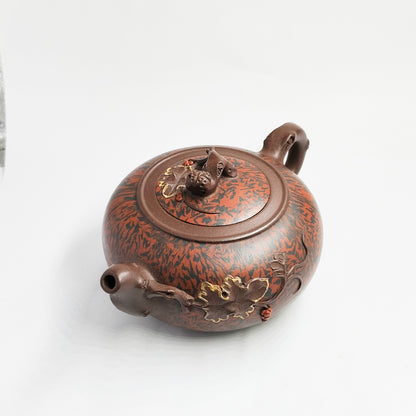 Squirrel and Grape Carved Clay Teapot