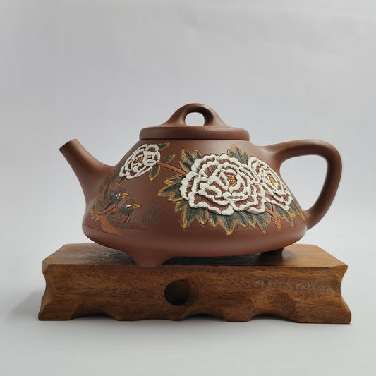 Zhou Wei Wang master handmade Shi Piao Peony teapot