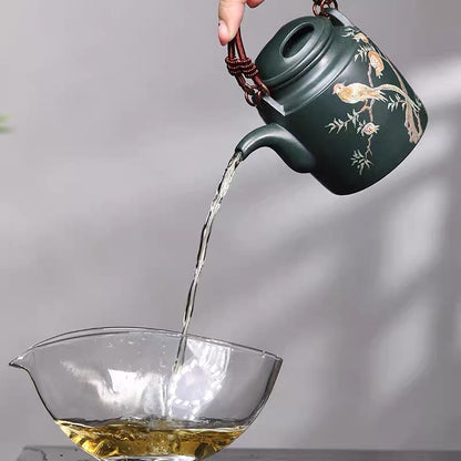 Pure handmade teapot Yixing raw ore green mud painting sketch Niugaiyang barrel pot