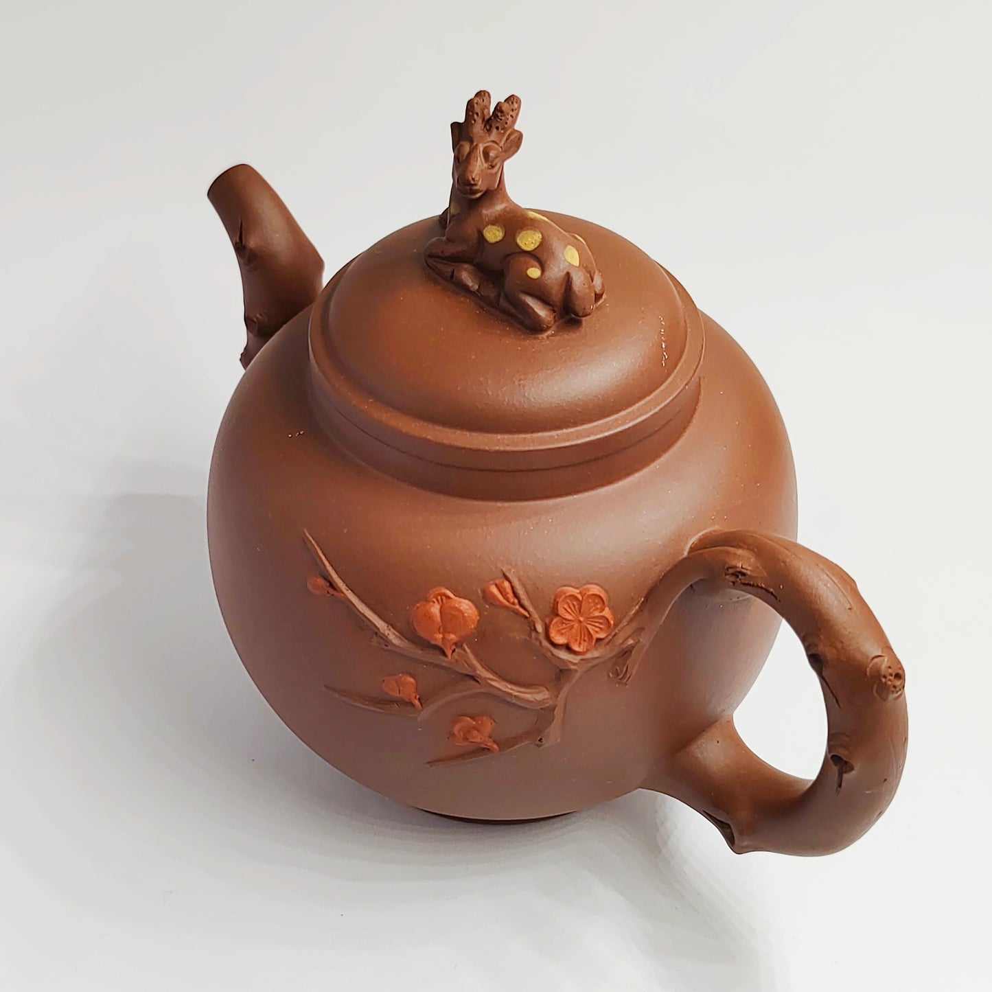 Purple Clay Plum Blossom and Deer Auspicious Teapot