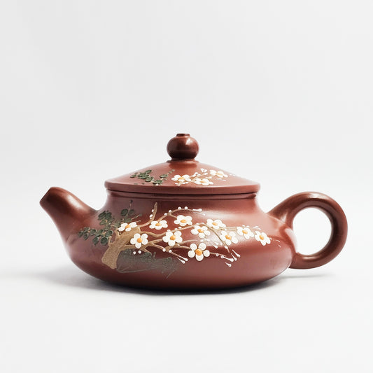 Red Zisha Fanggu Teapot-Plum Blossom's Lingering Shadow and Subtle Fragrance