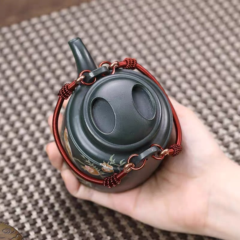 Pure handmade teapot Yixing raw ore green mud painting sketch Niugaiyang barrel pot
