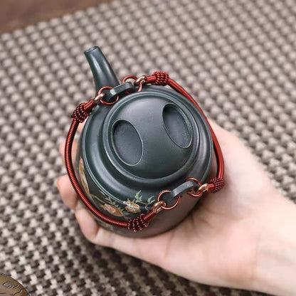 Pure handmade teapot Yixing raw ore green mud painting sketch Niugaiyang barrel pot