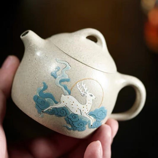 Qin Quan clay painting of purple clay pot in white section of raw ore