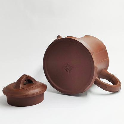Purple Clay Bamboo Joint Square Bell Teapot