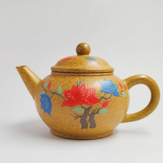 Duan Ni Teapot with Colorful Flowers in Bloom in Shuiping Shape