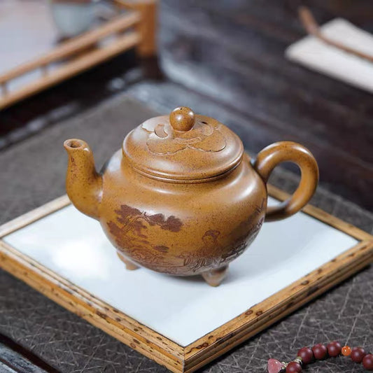 Yixing purple clay pot raw ore tiger skin gold sand handmade Ruyi pot