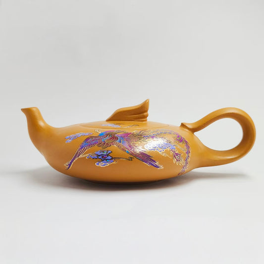 Golden Sand Teapot with Colorful Phoenix Soaring to the Clouds