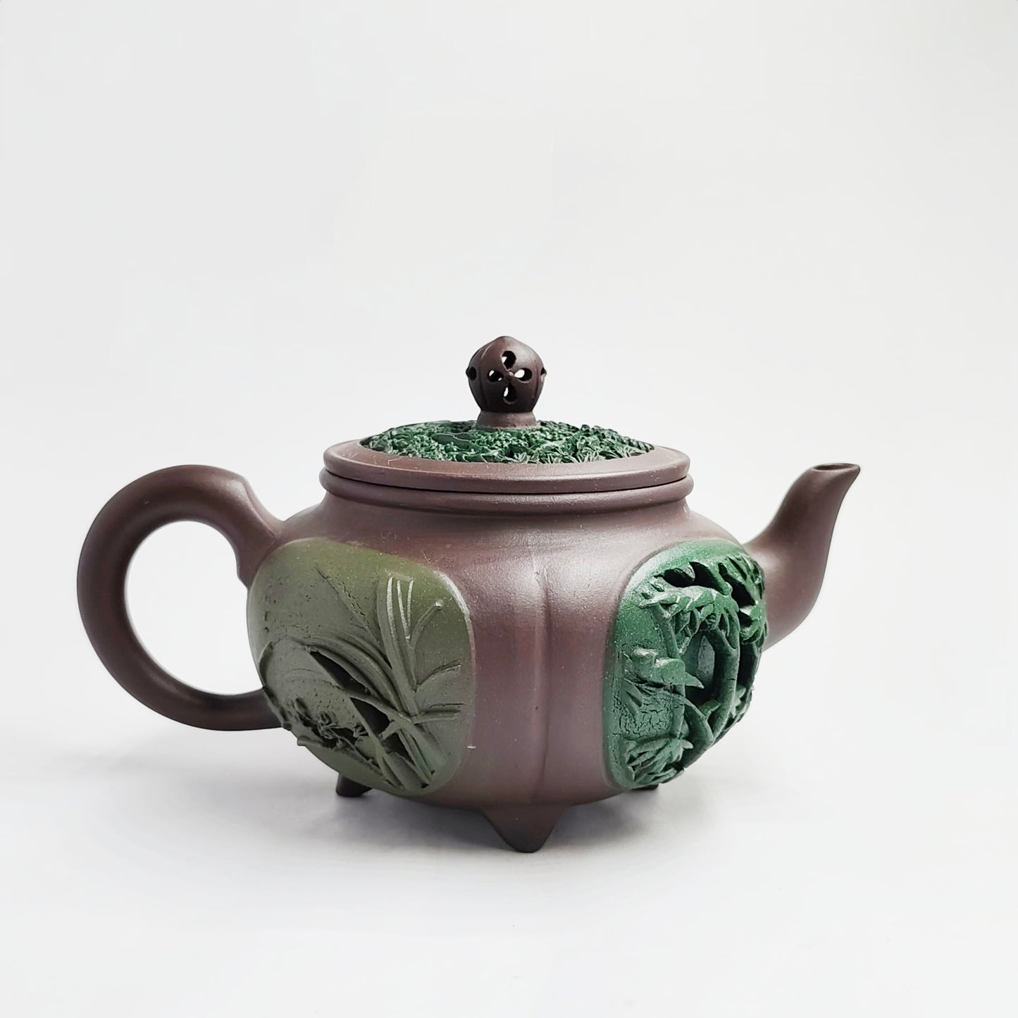 Purple Clay Multicolored Carved Four Seasons Teapot