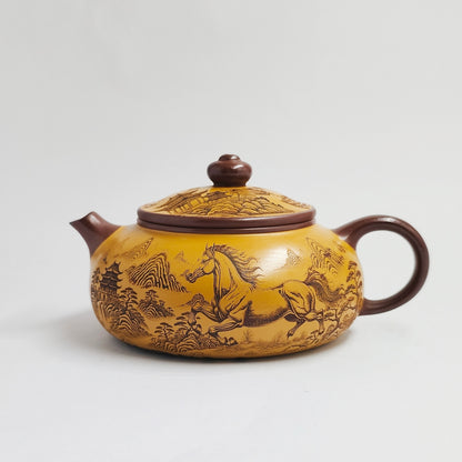 Two-tone Teapot with Galloping Horse and Magnificent Mountains and Rivers