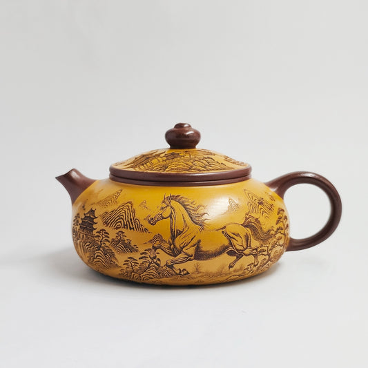 Two-tone Teapot with Galloping Horse and Magnificent Mountains and Rivers