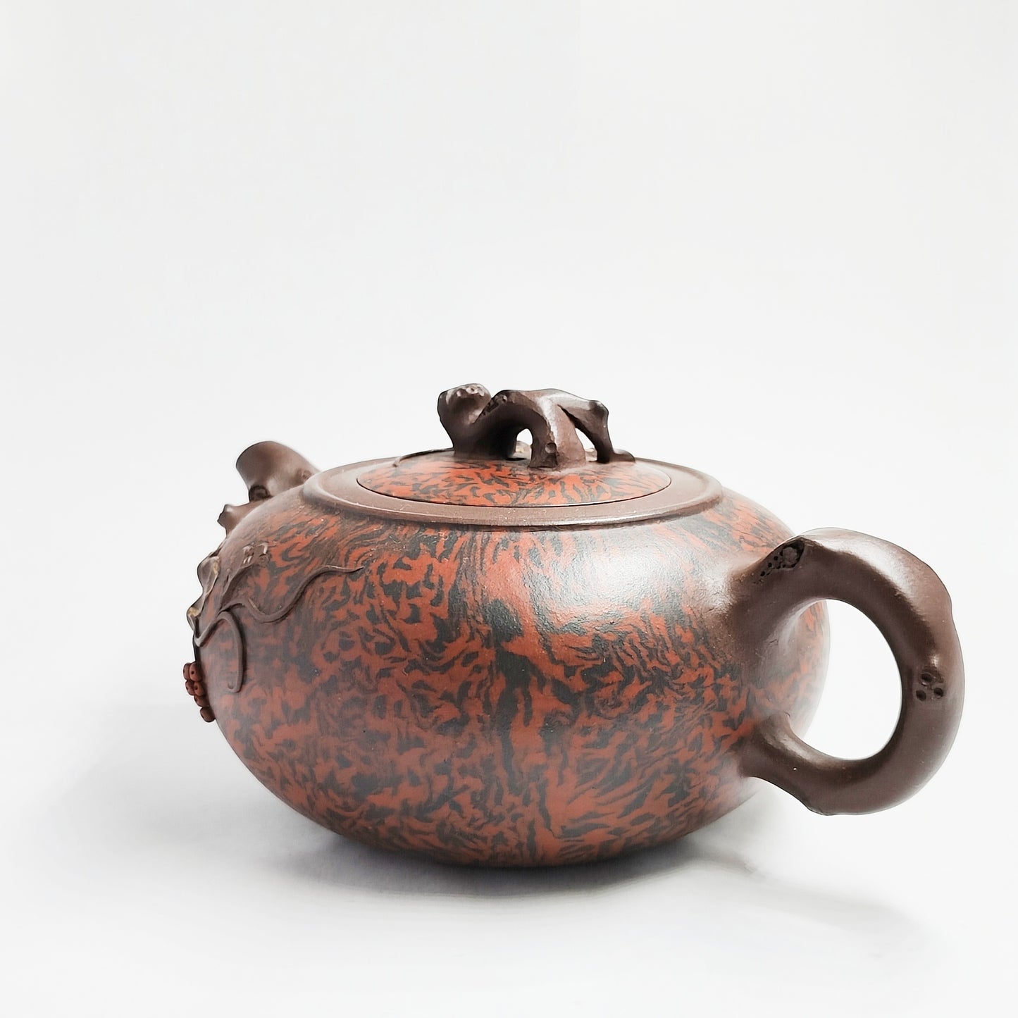 Squirrel and Grape Carved Clay Teapot