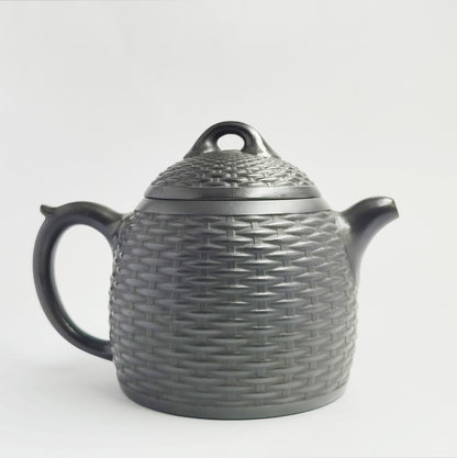 Ink-colored Woven Texture Teapot with Ancient Elegance