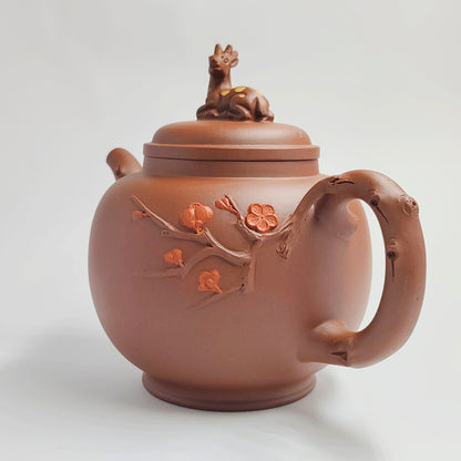 Purple Clay Plum Blossom and Deer Auspicious Teapot