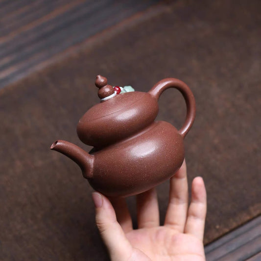 Yixing Zisha Pot Master Hand-made the old section of the original mine, Nifulu double-full teapot, and covered the gourd.